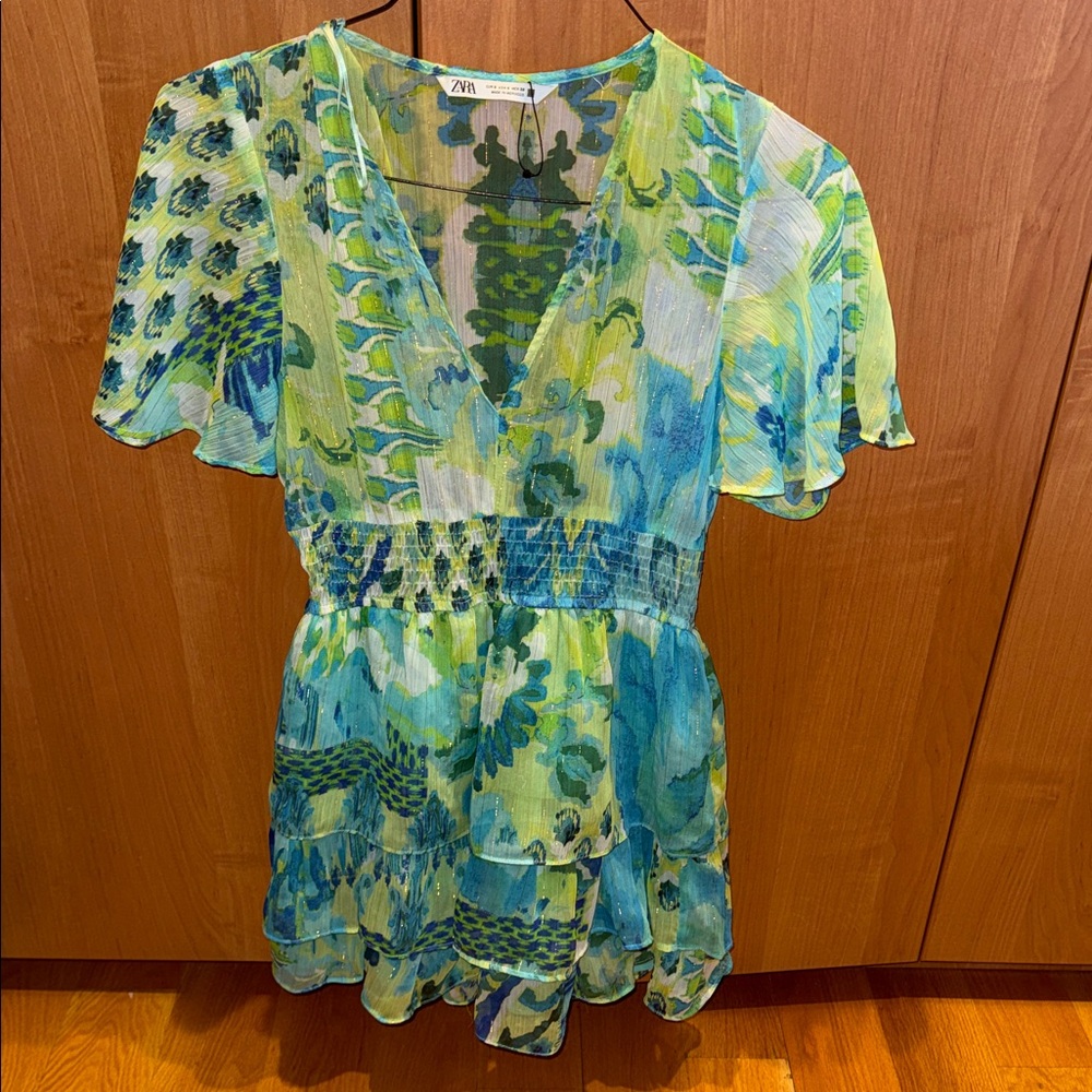 Zara Women's Multicolor V-Neck Blouse